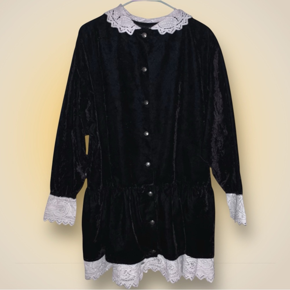Vintage Livingston Williams True West Black Velvet Dress Frock - Size 2 (Plus)